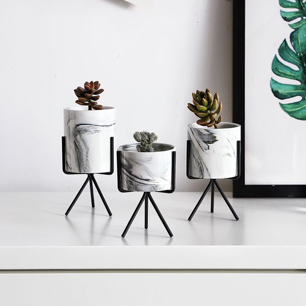 

minimalism style marble pattern gold ceramic iron art table vase flower pot for home decoration pendant