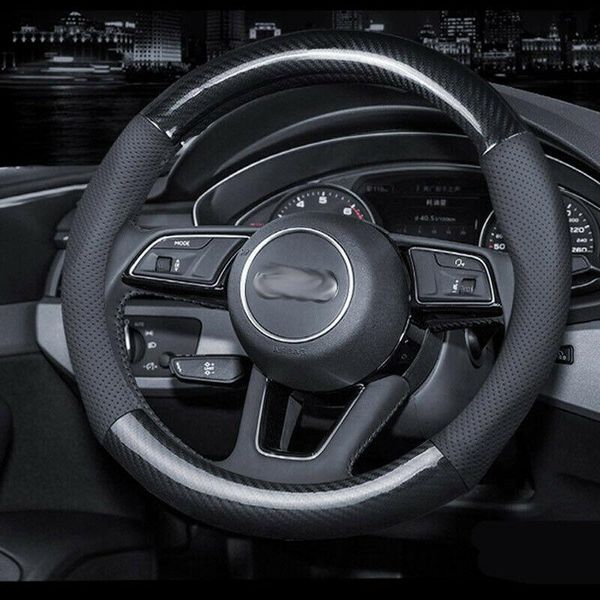 

breathable black leather carbon fiber car steering wheel cover for audi series