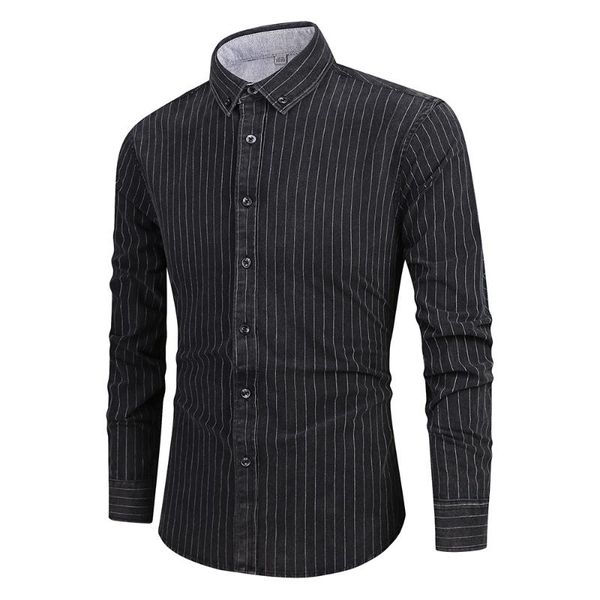 

long sleeve men shirt washed cotton hard stripe business casual lapel button slim shirt big size quality men spring autumn, White;black