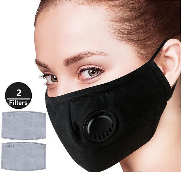 

breathable face masks anti-dust saliva adjustable reusable replaceable valve mask protection with 2 disposable mask filter pad for pm2.5