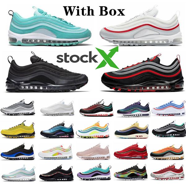 

stock x air mschf x inri jesus 97 women men running shoes bred undefeated 97s triple black sliver bullet sean mens sports sneakers