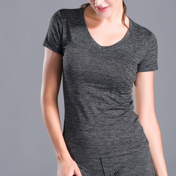 

fashion women quick drying solid color tight casual o-neck fitness gym sport elastic short sleeve t-shirt summer jerseys#p4, Black;blue