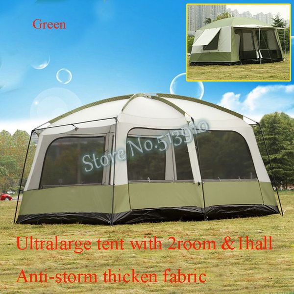 

ultralarge 6 10 12 double layer outdoor 2living rooms and 1hall family camping tent anti big rain with thicken fabric multiple