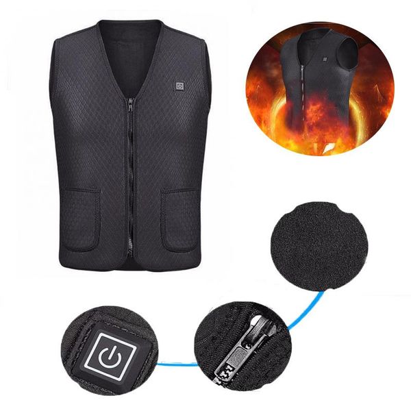 

men women usb heating vest winter warming sleeveless jacket down heating pad on for camping hiking skiing 3-level adjustment, Blue;black