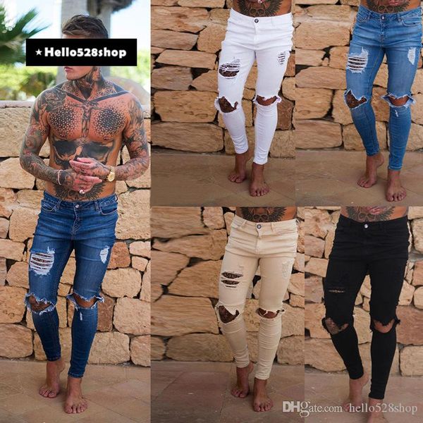 

hello528shop модные новые джинсы с низкой талией рваные брюки skinny slim fit для мужчин-для повседневной работы выходите многоцветный выбор, Blue