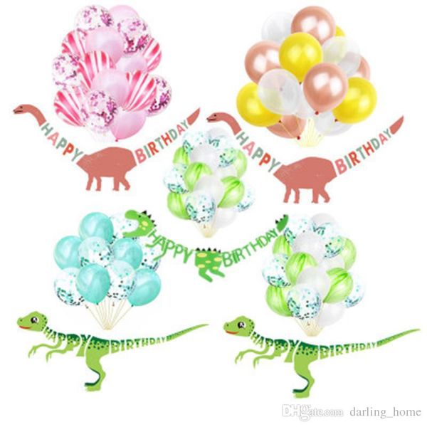 2019 Happy Birthday Dinosaur Balloon Banner Set Baby Shower Favors