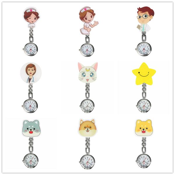 

fashion lovely mini cute cartoon watches nurse doctor watch analog quartz fob pendant clip clock for men women gift, Slivery;golden