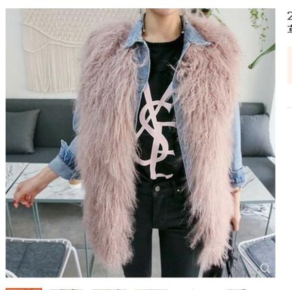 

new women fashion faux tibet sheep fur sleeveless nude pink color medium long warm vest coat casacos, Black;white