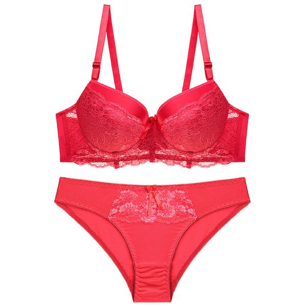 

wholesale-europe and america underwear women's lace adjustable widened lace under three buckle bra set, Red;black