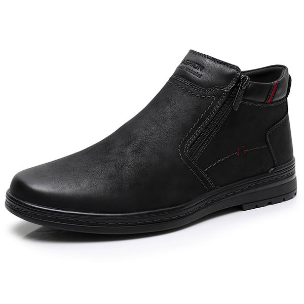 Botas de Venda quente de Camurça de Vaca dos homens Tornozelo de Inverno dos homens Bota de Neve Mais Quente Botas de Zíper Duplo Lado Lado Dos Homens Casuais de Pele grossa sapato