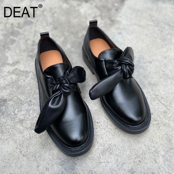

deat] 2020 round toe shallow bowknot black casual pu leather single thick bottom shoes women new spring autumn fashion 10f764