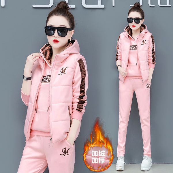 

pink cashmere suits 3 piece set women sportswear tracksuits 2 piece outfit co-ord thick warm 2018 winter autumn clothes, White