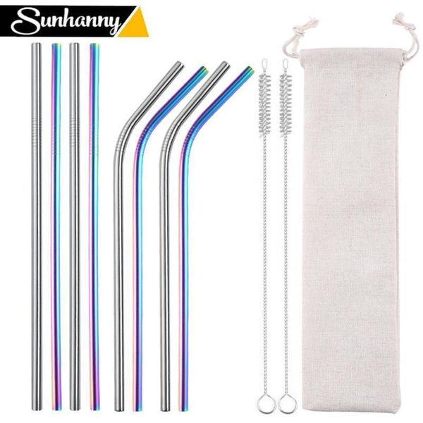 

sunhanny colorful 4 8pcs 304 stainless steel metal straw reusable drinking straw with cleaning brush and storage pouch