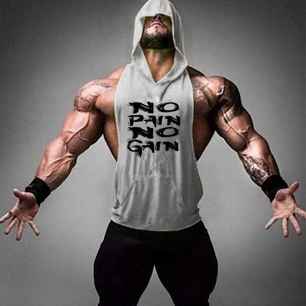 

brand no pain no gain clothing bodybuilding stringer gym tankmen fitness singlet hooded sleeveless sport shirt running vest, Black;blue