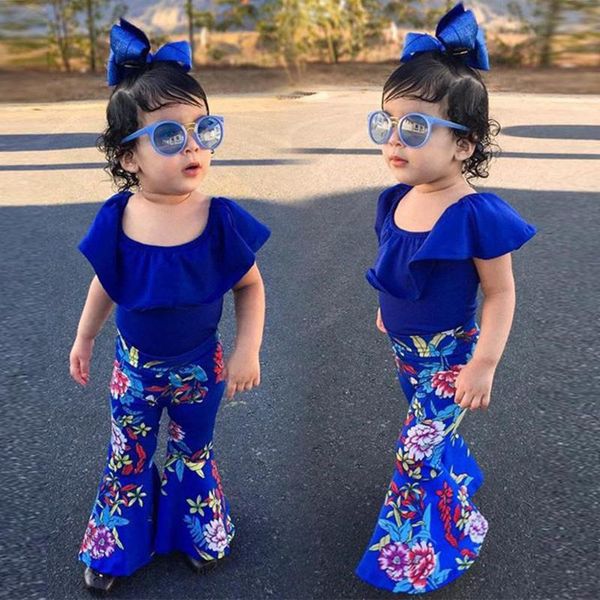 

toddler baby girls off shoulder solid +floral print pants+headband outfits toddler clothes girls clothing roupa, White