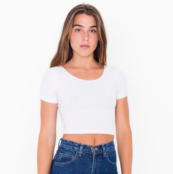 

crop solid t-shirt ladies t-shirt sleeve women short crew neck basic anpgv, Black