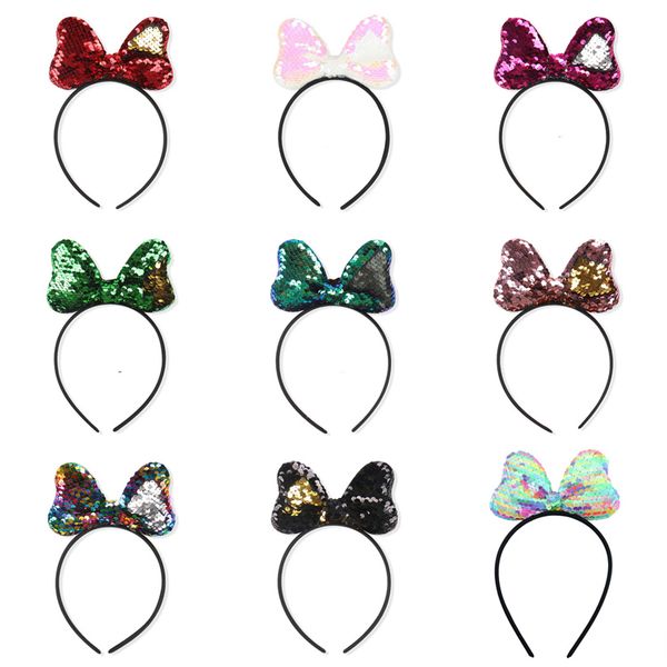 

baby girls bow hair sticks big sequin bow hairbands cute animal headbands children hair accessories kids party wear wholesale tfj681, Slivery;white