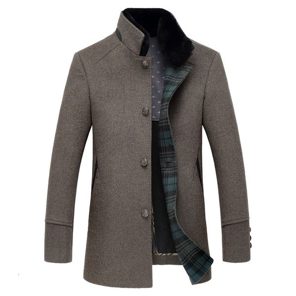 

stand collar single breasted wool coats outerwear men 2018 new style fashion smart casual woolen jackets, Black