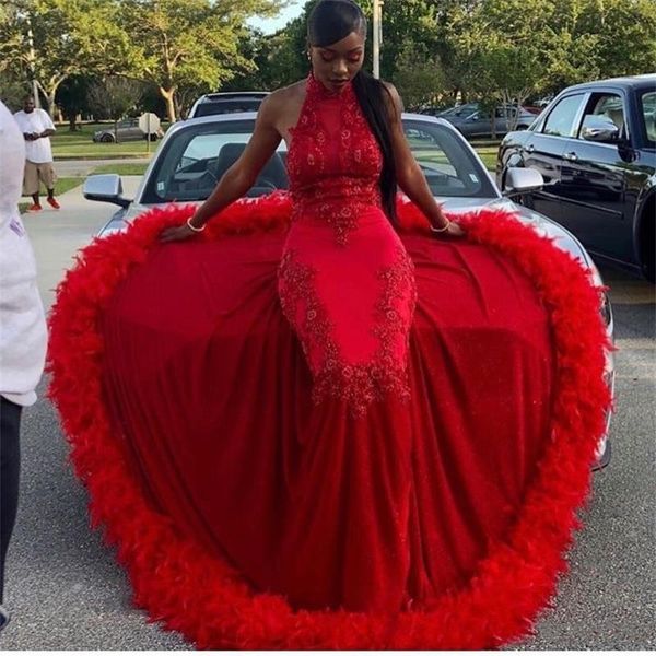 

sexy red long mermaid prom dresses новый рукавов длинные высокая шея кружева аппликация бисероплетение перо вечернее платье часть платья, Black