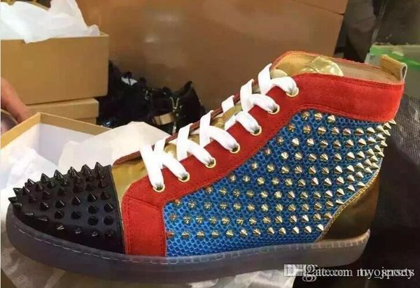 

лучшей качество красной подошвы обувь класс люкс red bottom кроссовки шипы вскользь мужских ботинки женщин gold spike обуви тренеры мужской, Black