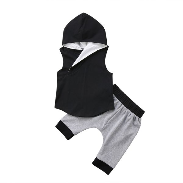 

2018 toddler infant kids newborn baby boys hooded +gray shorts pants set clothes, White