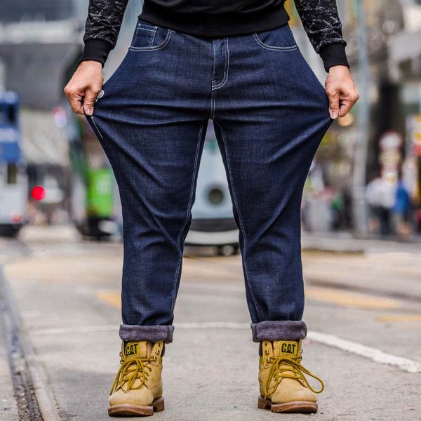 

winter mens thick warm jeans classic fleece male denim pants cotton blue long trousers for men brand jeans size 48
