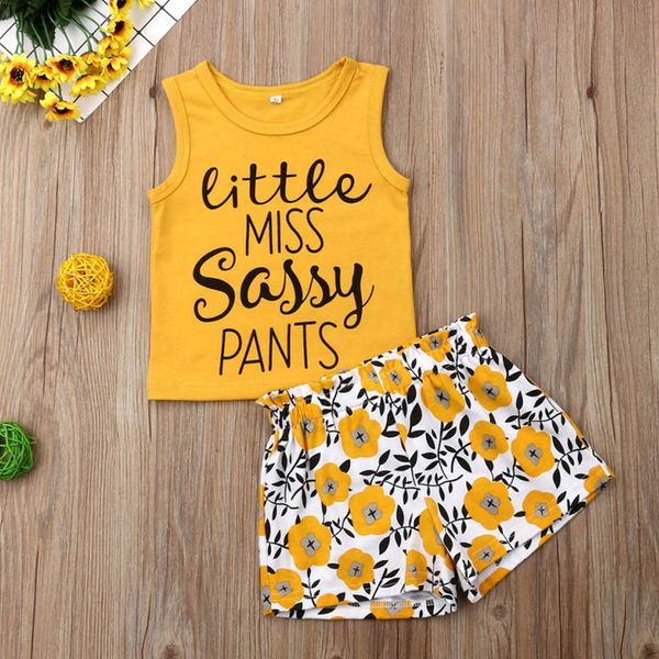 

perimedes 2019 new arrival baby girls clothes sets toddler baby girls sleeveless letter print +floral shorts clothes set, White