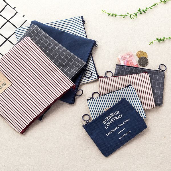 

canvas small makeup bag concise pencil case men and women middle school student will capacity diamond lattice make up package