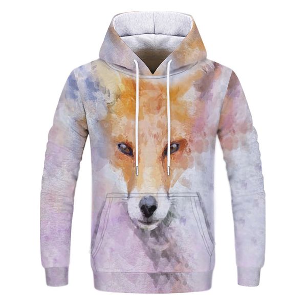 

mens designer yellow fox 3d digital printing sweater with hat, Black