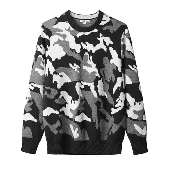 

2018 sweater men autumn winter warm mens knitted wool sweaters camouflage casual o-neck pull cotton pullover men size -xxl, White;black
