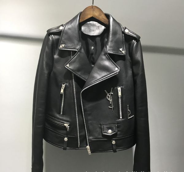 

brand leather jacket for women short style trendy sheep leather locomotive leather jacket coat for autumn winter 2019, Black