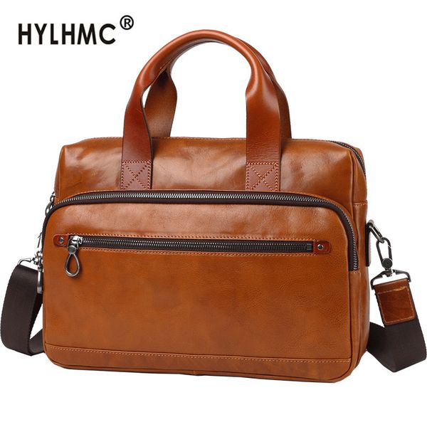 

business handbag men's leather briefcase men 14 inch lapbag casual shoulder slant computer bag large capacity leather