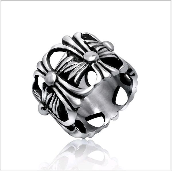 

мужские кольца классический античный крест полый аппендикс дизайн титановая сталь указательный палец группа кольцо для женщин 1шт, Silver