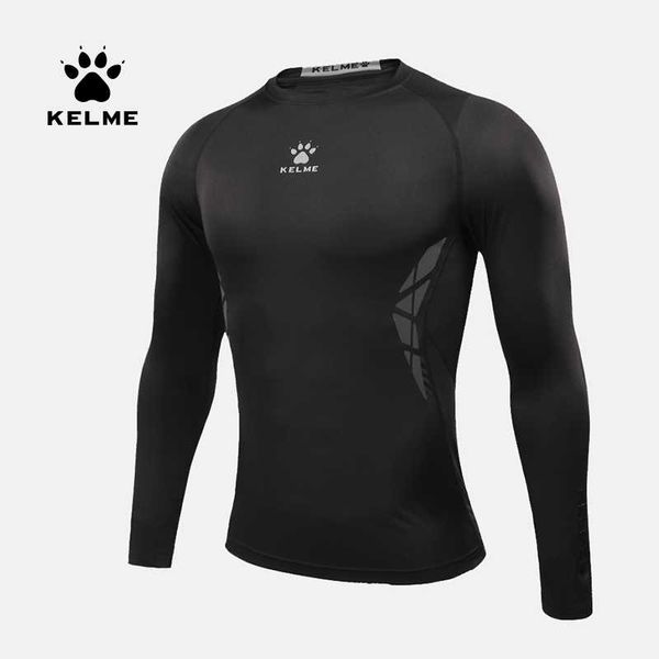 

kelme men's compression shirts running t-shirt men long sleeve print muscle fitness quick-dry t-shirt tights 3871101, Black;blue