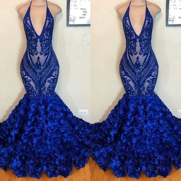 Abiti da ballo blu sexy royal abiti floreali per pauli appliques in pizzo per cavi sirene abiti da sera realizzati su misura per abito oCn personalizzato