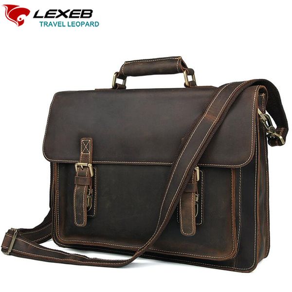 Malet/ín de Cuero Bolso Mensajero Bolso de Cuero Genuine Vintage para Ordenador Laptop Port/átil 15.6 Pulgadas Bolso Bandolera de Piel Suave Malet/ín de Negocios para Hombres y Mujeres Color Marr/ón
