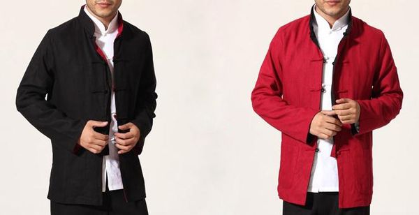 

men reversible tang suits male martial arts uniforms wing chun coat tai chi two-sides jacket clothing black red
