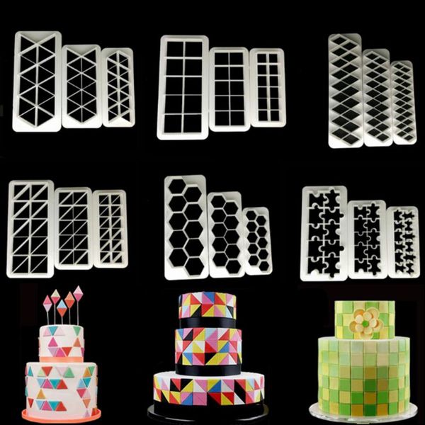 

cake tools 3pcs square geometric cutters fondant cookie cutter geometry mold decorating baking 6 designs