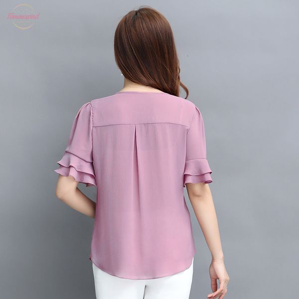 

sweet t shirt short sleeve t-shirts women plus size pink chiffon ladies office shirts 4xl boho summer clothing double layer, White