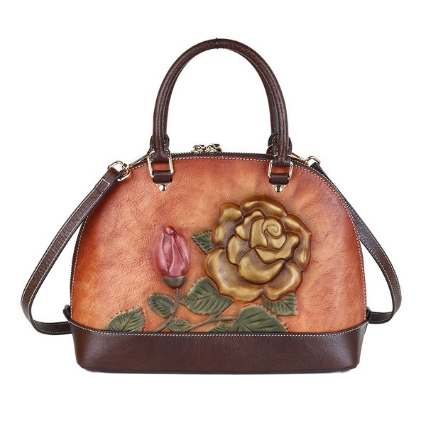 

women handbag rose print lady tote retro shell leather large capacity ladies shoulder bag messenger bag for women