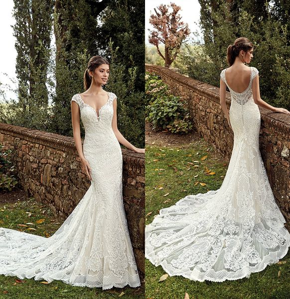 

eddy k русалка свадебные платья v шеи кружева аппликации развертки поезд сексуальная спинки страна свадебные платья на заказ пляж свадебное, White