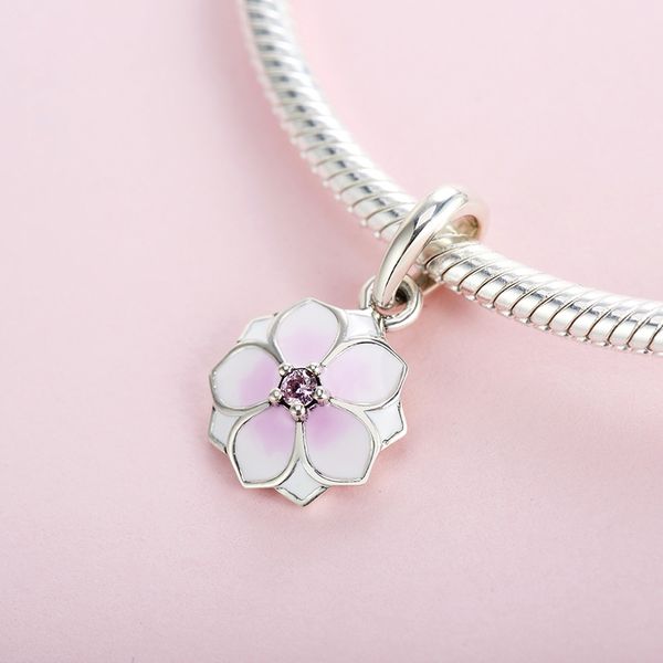 

зима подлинный реальный стерлингового серебра 925 розовый цветок болтаться подвески подходят браслет пандоры, Black