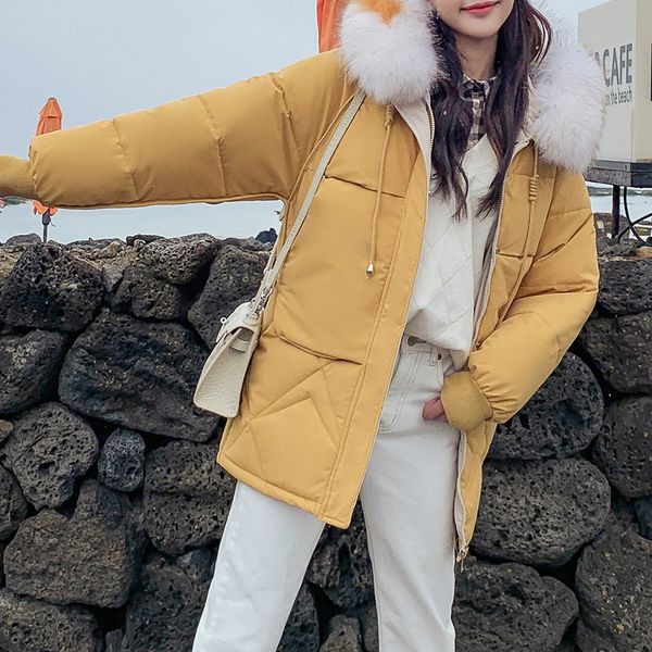 

women new winter cotton jacket thick faux hooded button outwear jackets fur collar parkas warm long sleeve pocket coat 9.25, Black