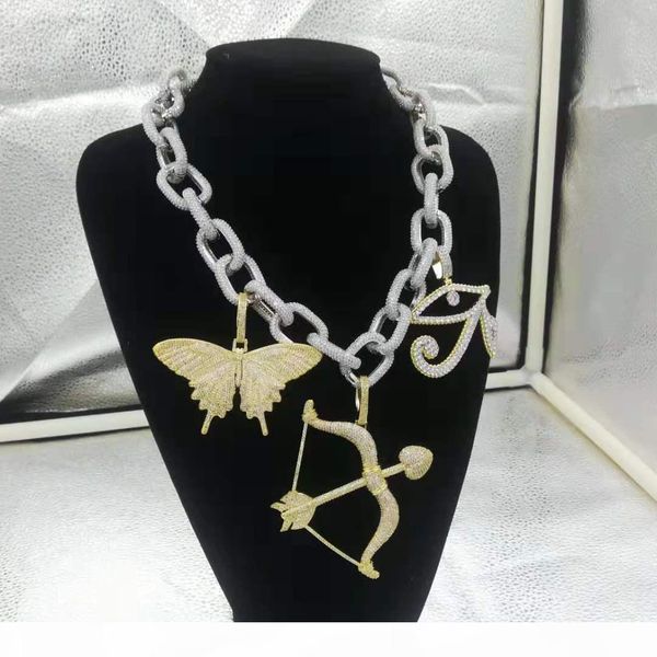 

mens iced out hip hop chain pendants luxury designer jewelry men diamond necklace very big pendant butterfly cupid's arrow rapper cuban, Silver