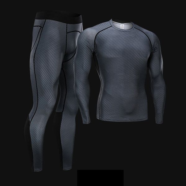 

men's clothing suit compression long t-shirt tights fitness leggings 2 piece tracksuit men thermal underwear jogging base layer, Gray