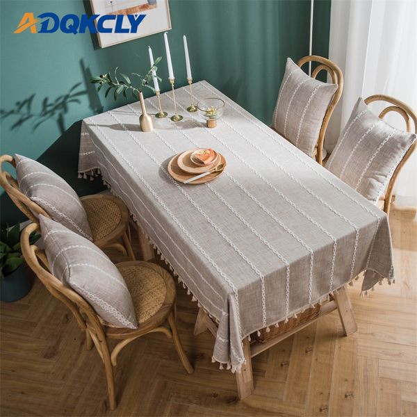 

coffee color tassel cotton linen tablecloth decorative dining room rectangular table cover home textile kitchen party tablecloth