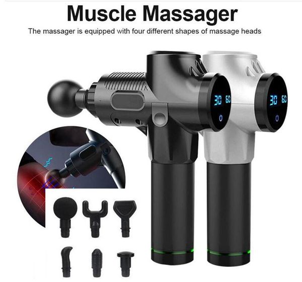 

portable electric massage gun therapy fascia massage gun deep vibration muscle relaxation fitness equipment 6heads with bag009