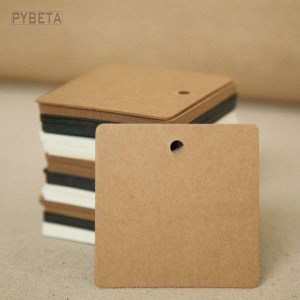 

200pcs- 6*6cm blank kraft paper square labels white paper black cards with hole clothing tags hand soap hangtag