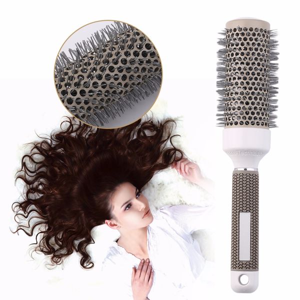 

круглый гребень волос туалетный вьющиеся гребни круглый волос кисти салон укладка прочный керамический утюг повысить растяжение корней волос, Silver