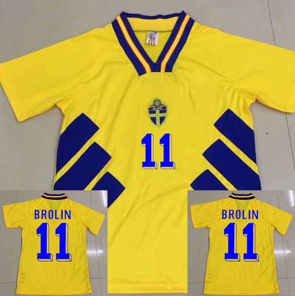 

1994-96 Sweden Home Soccer Jersey Brolin Dahlin K.Andersson Larsson Mild 94 95 96 Swedish Classic Vintage Sweden Brolin Football Shirts